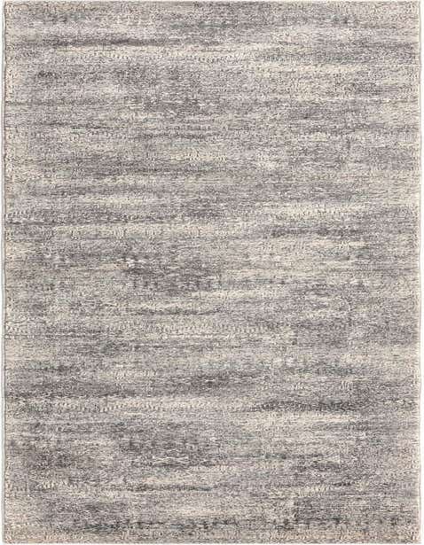 A 12 ft runner rug from the Finsbury collection, featuring a modern gray and silver textured high/low pile pattern.