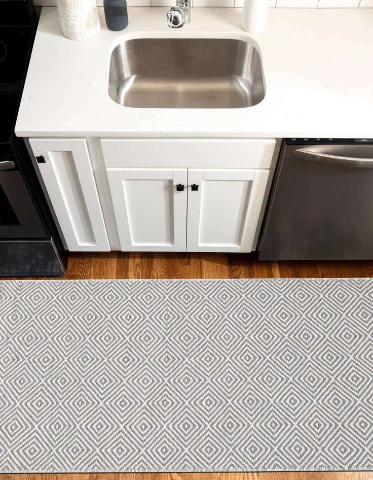 Detail image of  2' x 8'  Hand Woven Geo Trellis Flatweave Runner Rug