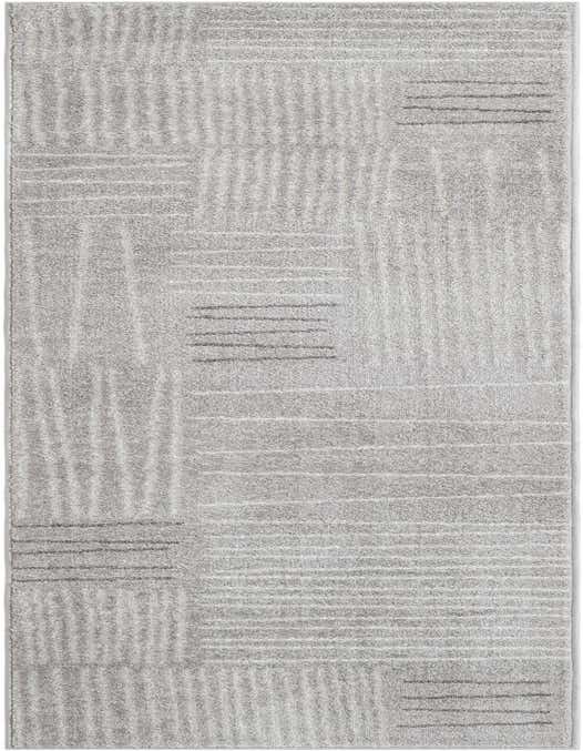 A 10 ft gray runner rug with a modern abstract pattern of horizontal and vertical textured lines, ideal for a hallway.