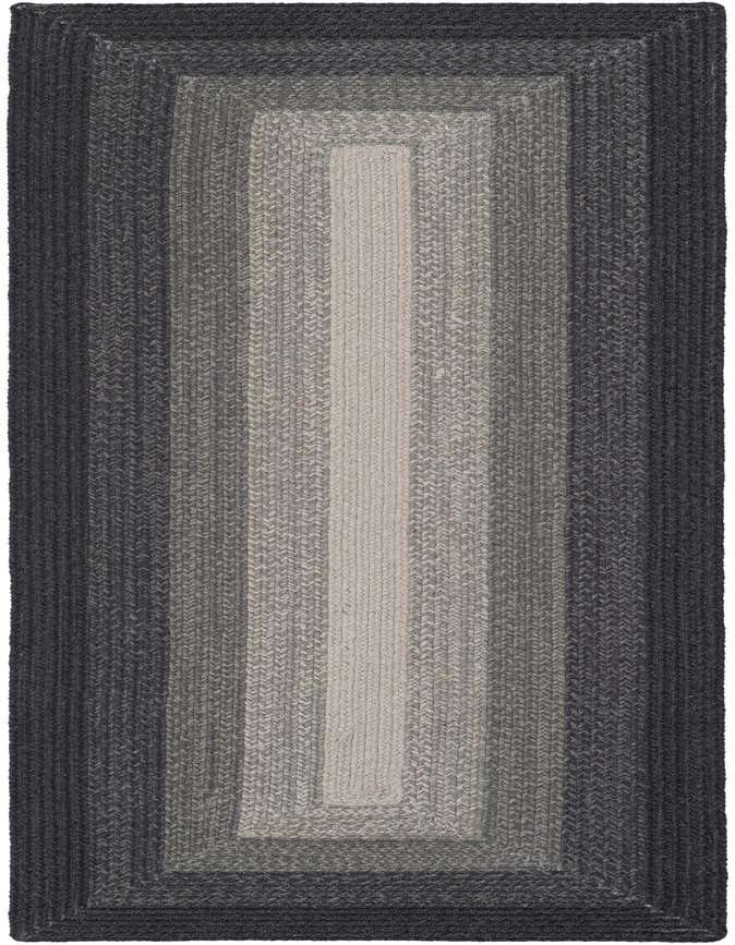 An 8 ft runner rug featuring a modern braided stripe pattern in varying shades of gray, from dark charcoal to light silver.