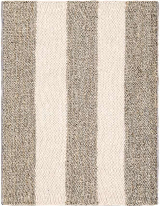 A 6 ft runner rug from the Jill Zarin Hamptons collection, featuring wide alternating stripes of natural gray jute and off-white wool, perfect for a hallway.