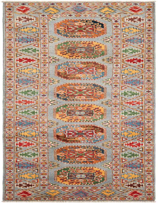 A 10 ft runner rug in gray with a vibrant modern oriental pattern featuring colorful octagonal medallions and geometric borders.