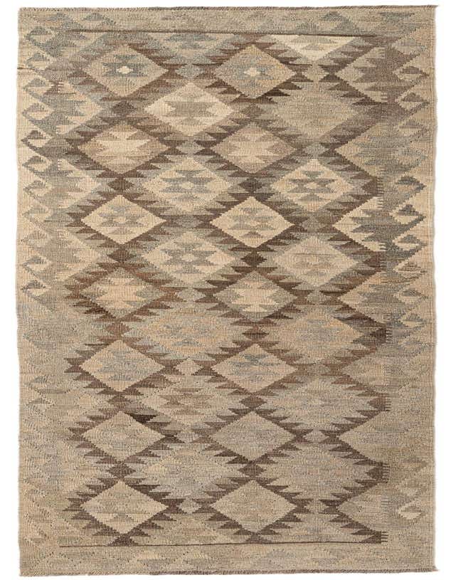 A 10 Ft Kilim Maymana runner rug in grays and silvers with a tribal geometric diamond pattern, suitable for a hallway.