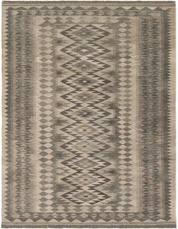 A 9 ft runner rug in gray and silver, featuring a tribal geometric pattern, perfect for a hallway.