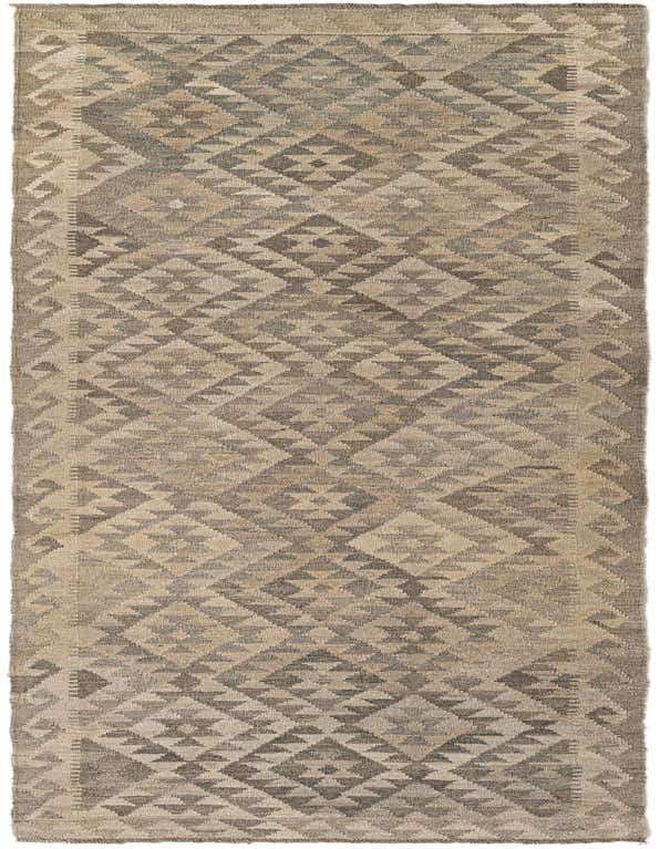 A 9 ft runner rug with a tribal geometric pattern in varying shades of gray, silver, and beige, suitable for a hallway.
