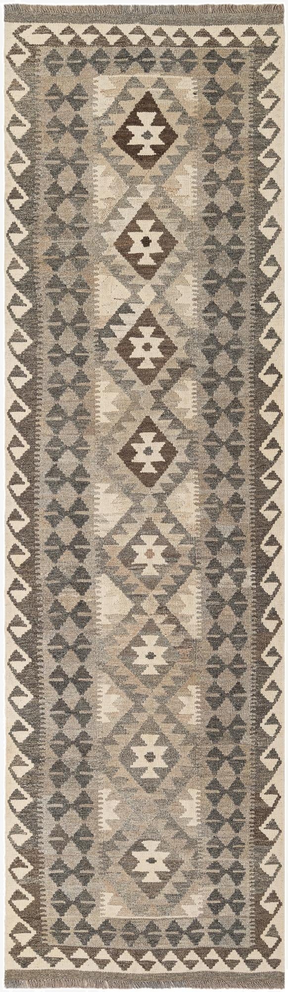  2' 7 x 9' 7  Hand Woven Kilim Maymana Wool Runner Rug