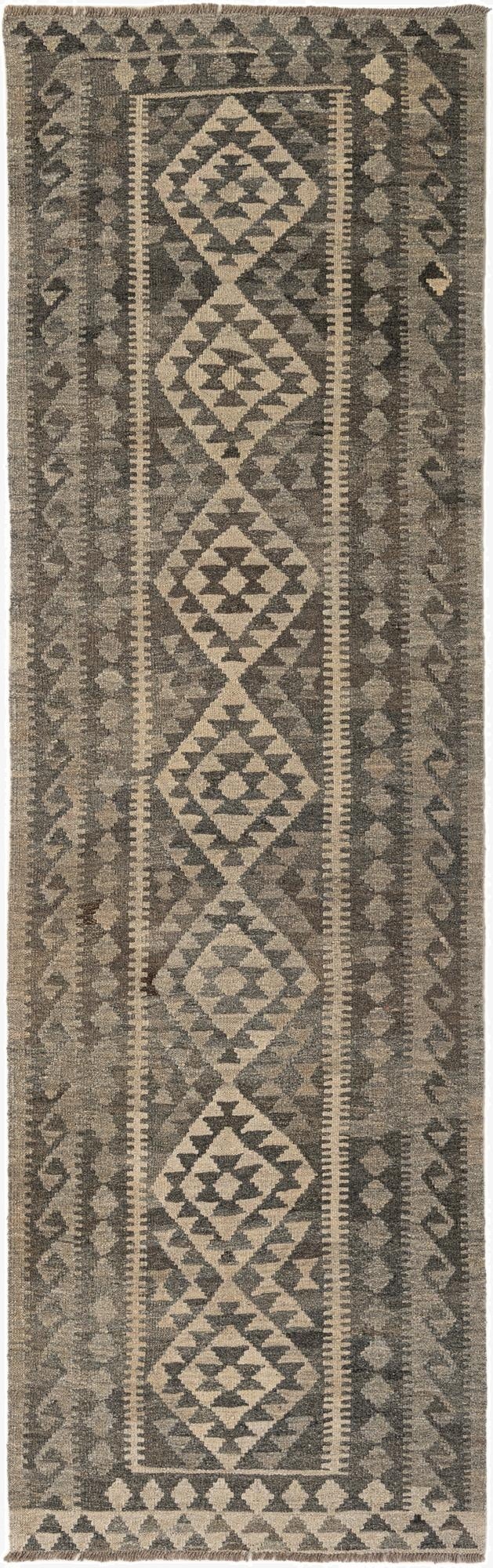  3' x 9' 9  Hand Woven Kilim Maymana Wool Runner Rug