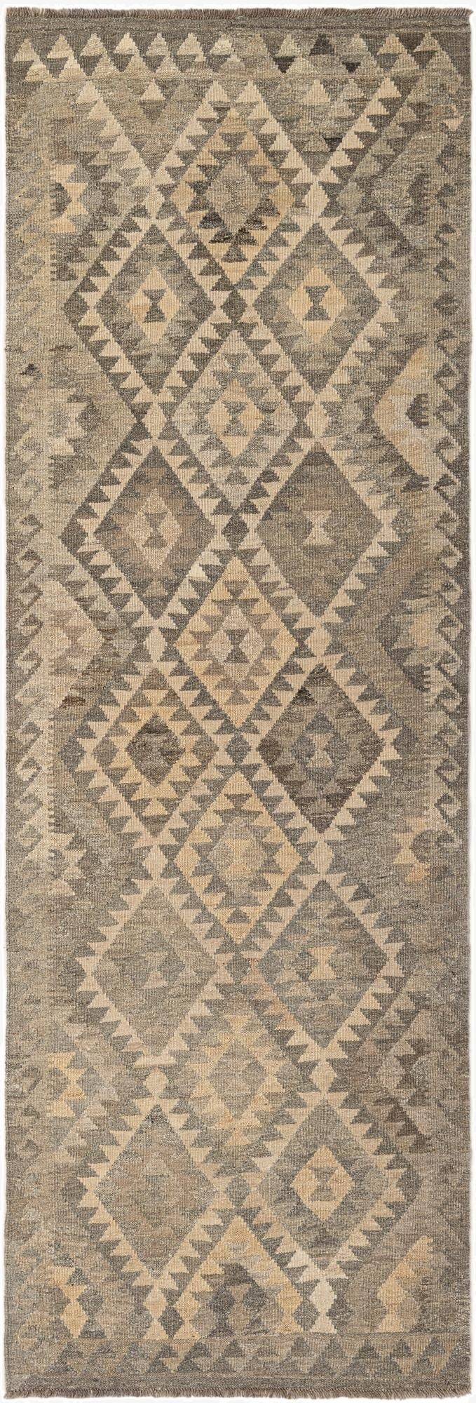 3' 1 x 9' 4  Hand Woven Kilim Maymana Wool Runner Rug