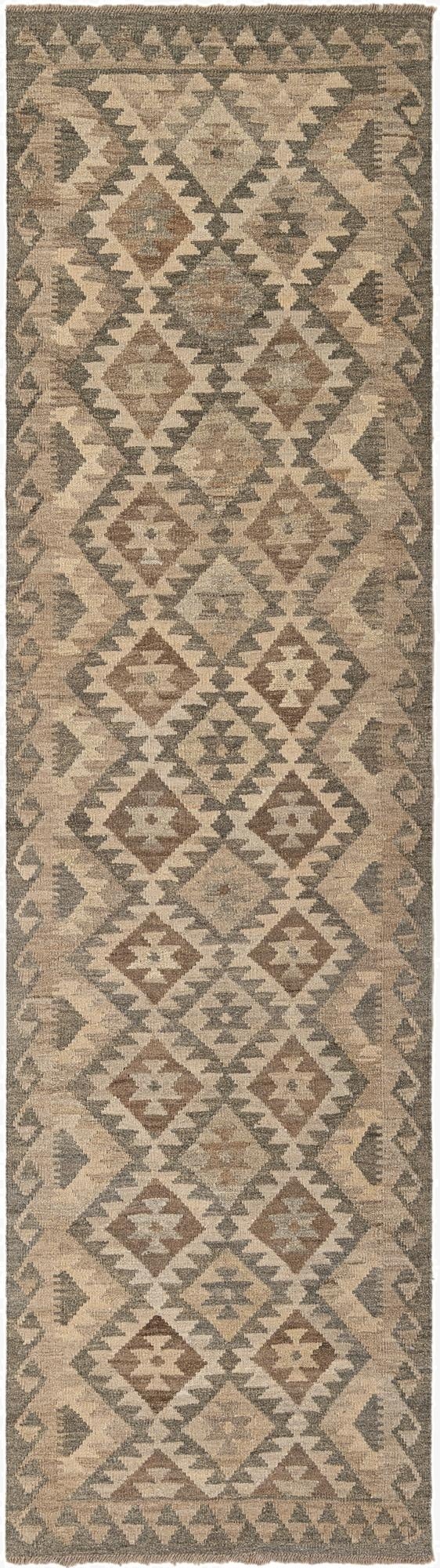  2' 9 x 9' 10  Hand Woven Kilim Maymana Wool Runner Rug
