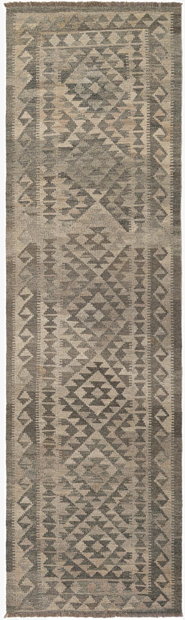  2' 9 x 9' 10  Hand Woven Kilim Maymana Wool Runner Rug