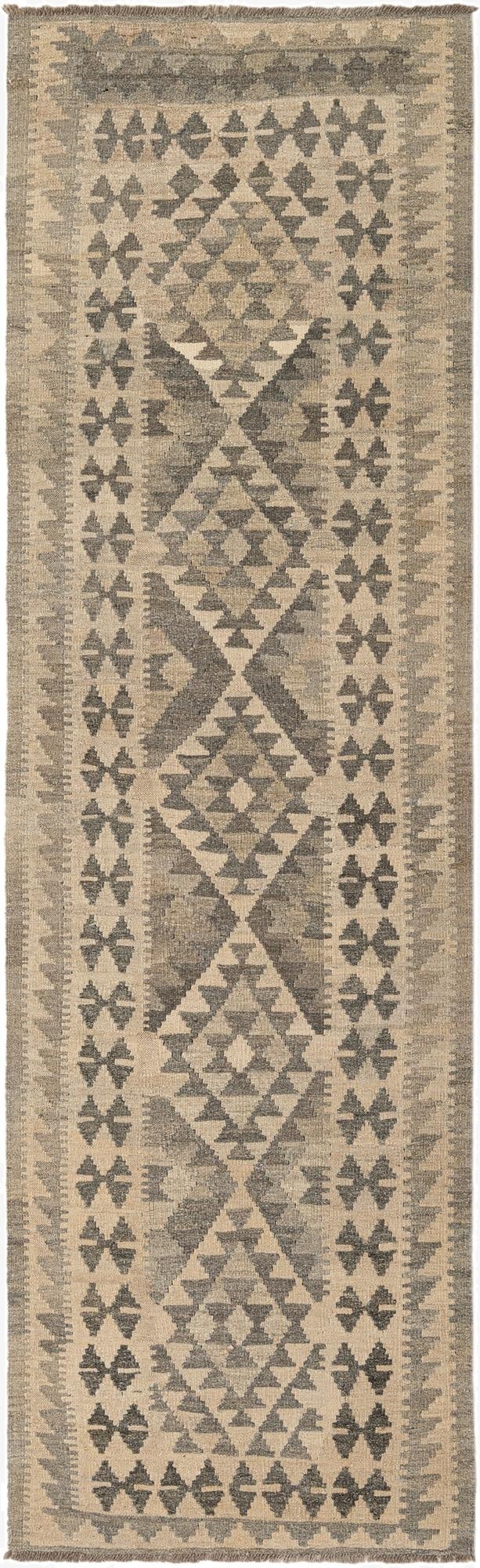  2' 10 x 9' 8  Hand Woven Kilim Maymana Wool Runner Rug