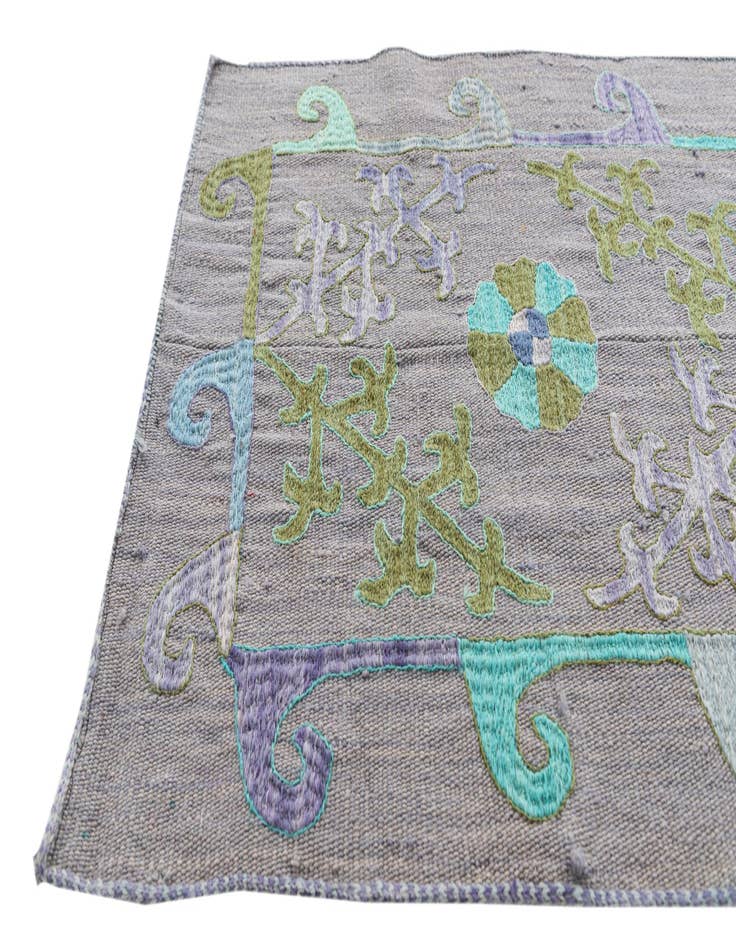 Detail image of  2' 2 x 7' 9  Hand Woven Kilim Suzani Wool Runner Rug
