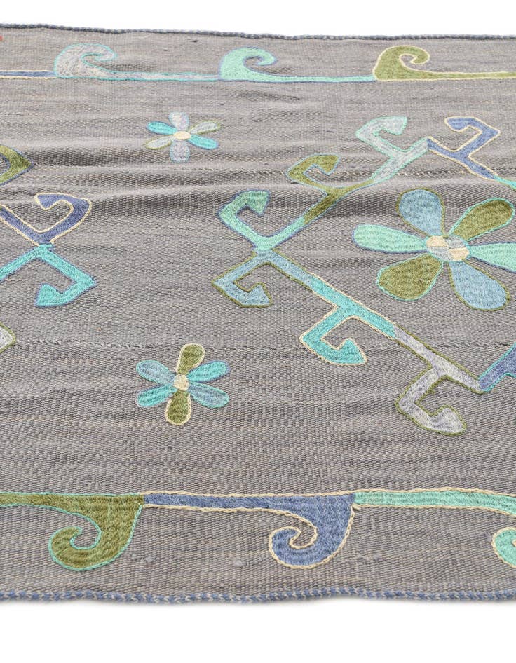 Detail image of  3' 4 x 10' 3  Hand Woven Kilim Suzani Wool Runner Rug
