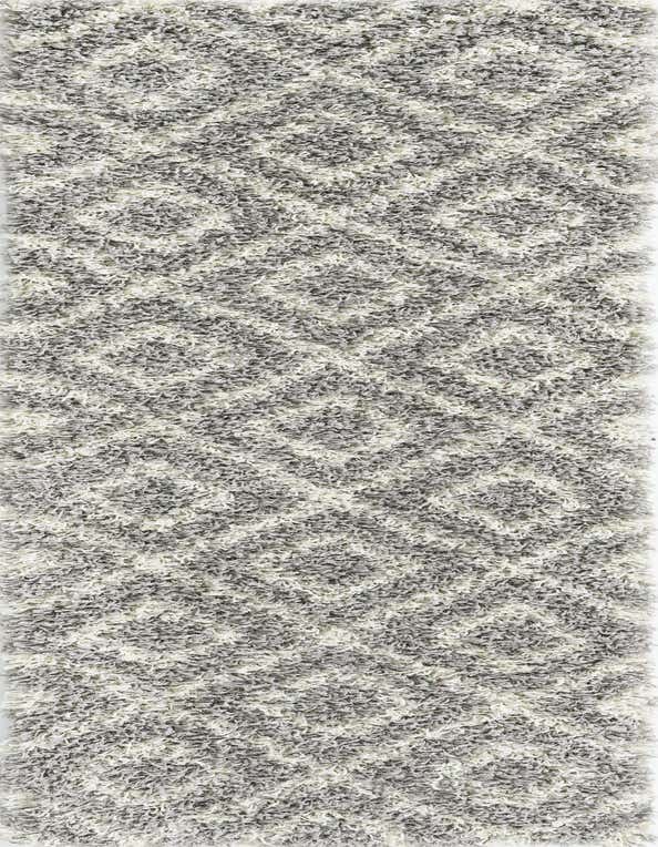 A 7 ft runner rug featuring a modern gray and silver textured shag pile with a subtle lattice pattern, perfect for a hallway.