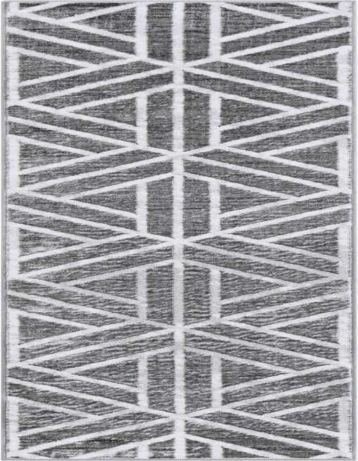 A long 8 ft runner rug with a modern gray and silver abstract geometric lattice pattern, ideal for a hallway.