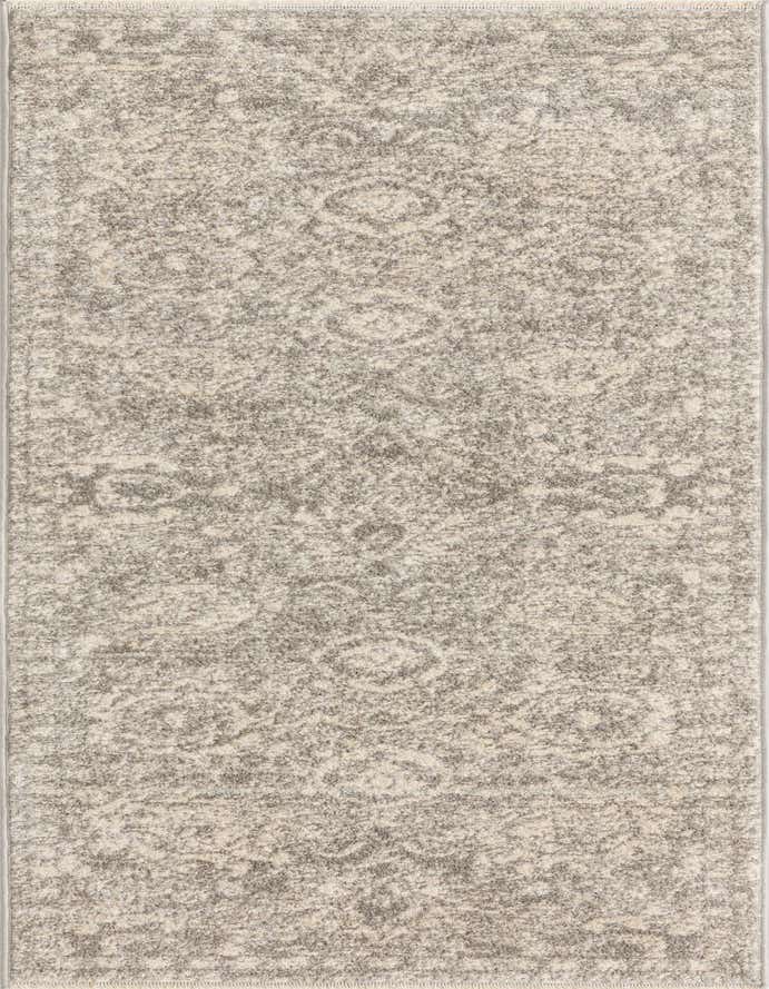 A 6 ft Lola runner rug by Rugs.com, featuring a distressed traditional floral pattern in grays and silvers.