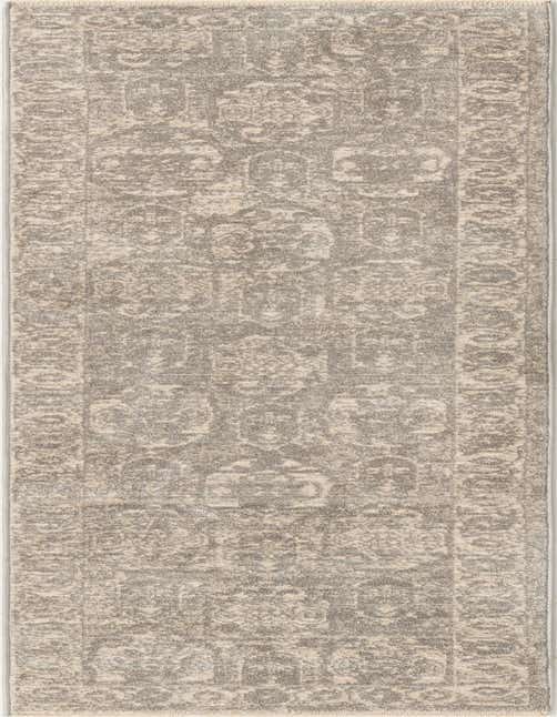 A gray and silver 8 ft runner rug with a distressed traditional Oriental pattern, perfect for a hallway or kitchen.