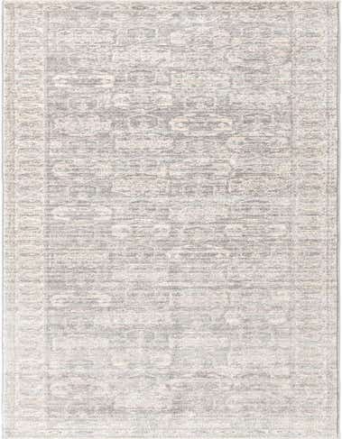 A 16 ft gray runner rug with a distressed Bohemian and traditional pattern, ideal for a hallway.