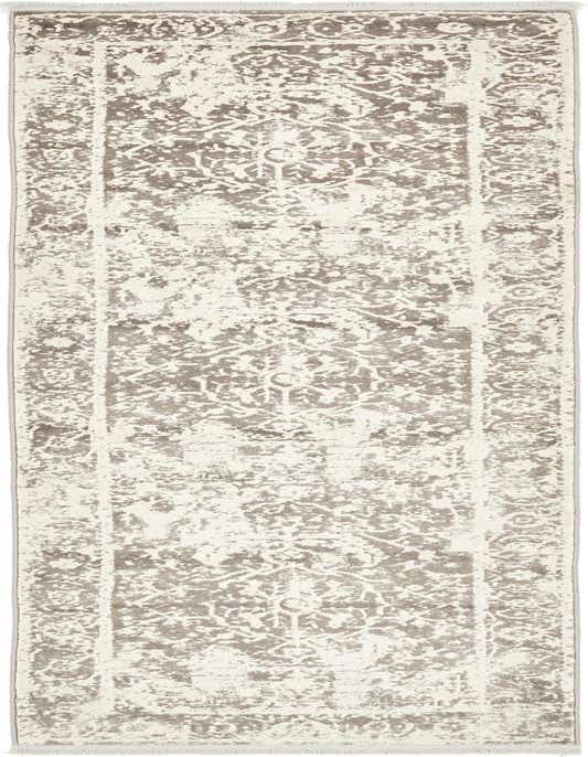 A 10 ft runner rug from the Modern Classical collection, featuring a distressed gray medallion pattern on a light background, ideal for a hallway.