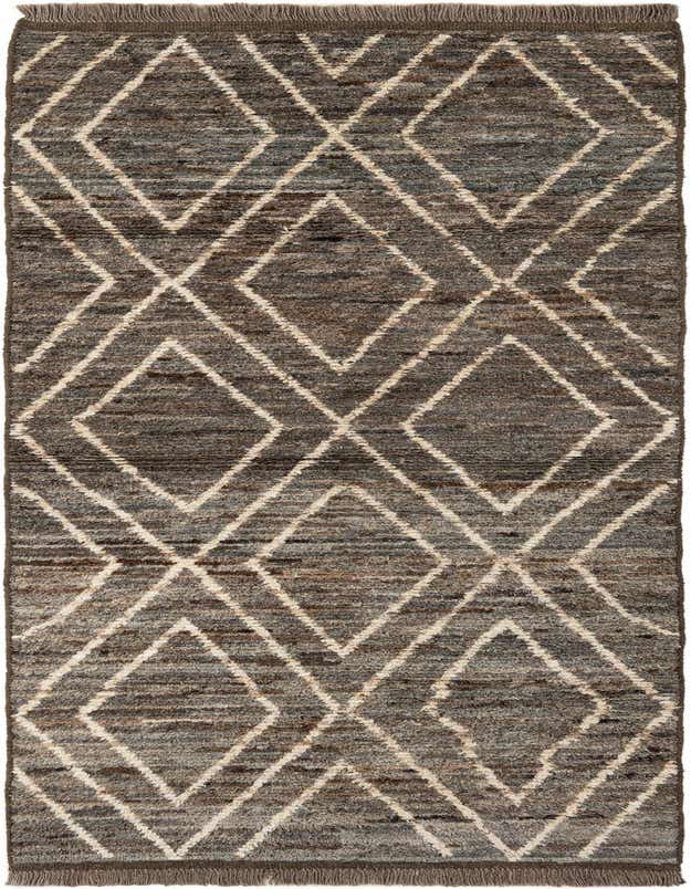 A 10 ft runner rug in shades of gray and silver with a tribal diamond pattern, ideal for a hallway.