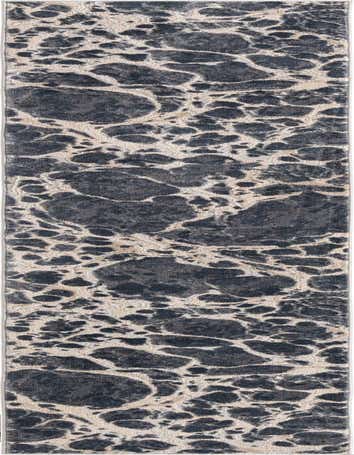 A 12 ft runner rug with a modern abstract pattern in varying shades of gray and silver, featuring a textured pile.