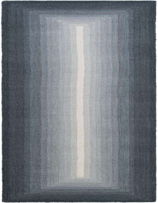 A long 8 ft runner rug with a modern ombre pattern, transitioning from dark gray to light gray with a central white stripe.