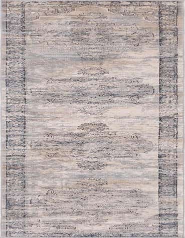 A 12 ft gray runner rug with a distressed traditional medallion pattern and subtle border, ideal for a hallway.