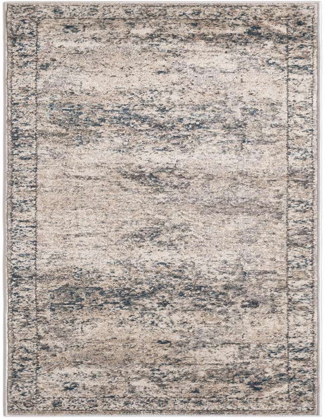 A 6 ft runner rug with a distressed gray and silver shabby-chic pattern, featuring a textured pile and subtle border.
