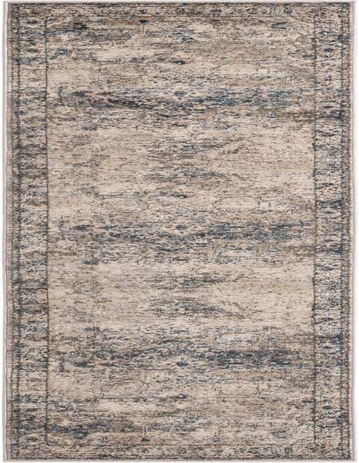 A 10 ft runner rug in shades of gray and silver with a distressed transitional pattern, perfect for a hallway.