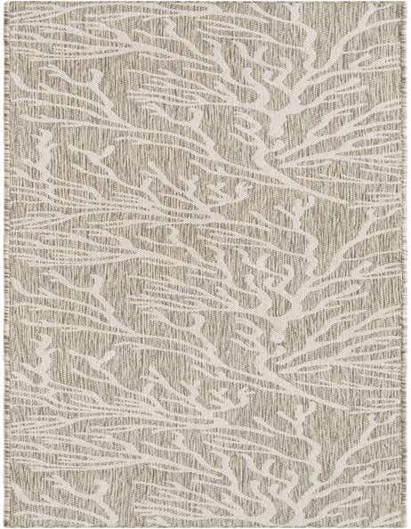 A 12 ft runner rug from the Outdoor Coastal collection featuring a modern gray and silver coral pattern, ideal for hallways or patios.