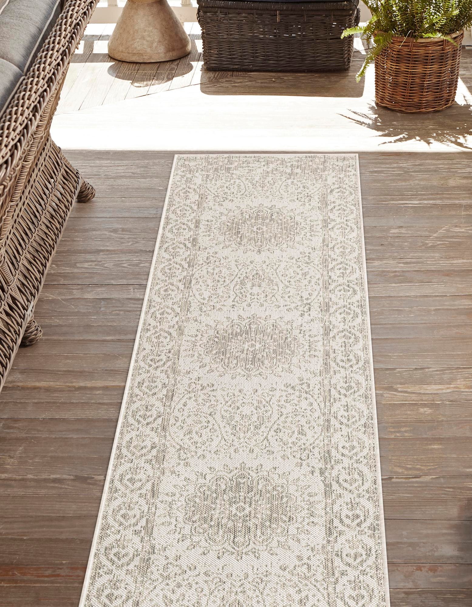 Gray 2' x 5' Traditional Indoor / Outdoor Runner Rug | Rugs.com