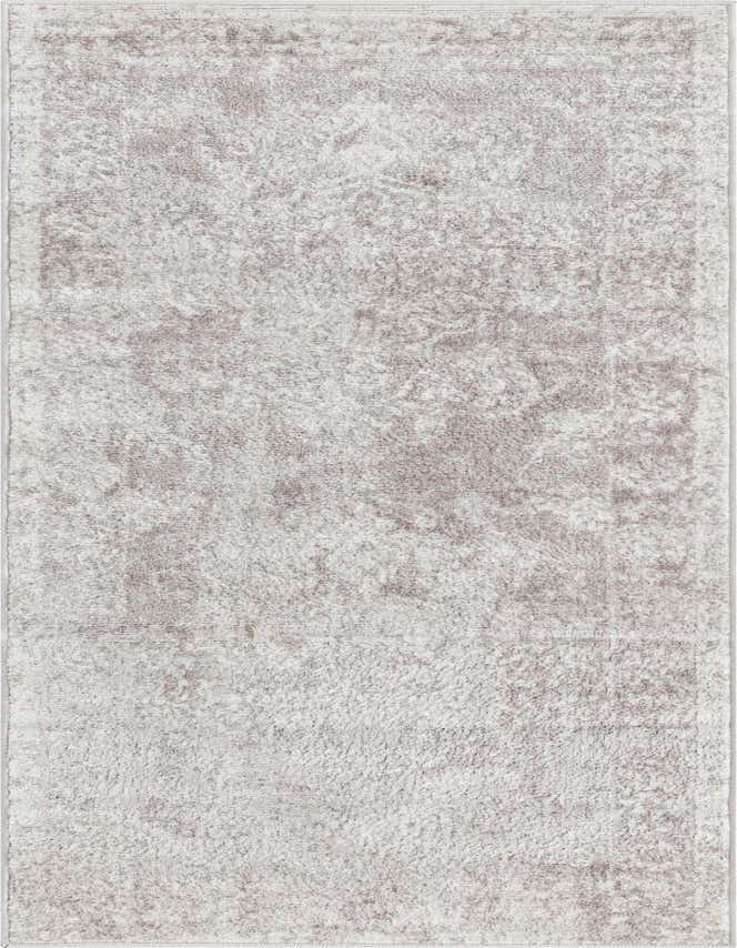 A 6 ft runner rug in shades of gray and silver, featuring a subtle traditional medallion pattern.