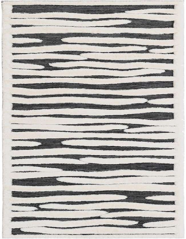 A gray and ivory 8 ft runner rug with a textured, abstract striped pattern, ideal for a hallway.