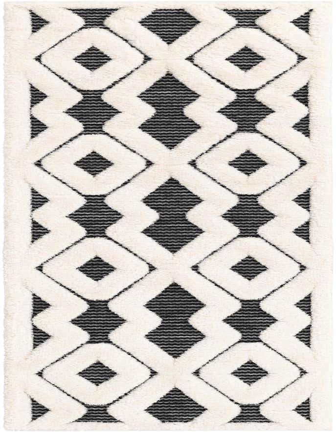 A 6 ft runner rug featuring a bold geometric pattern of raised off-white diamonds on a textured gray background, ideal for a hallway.