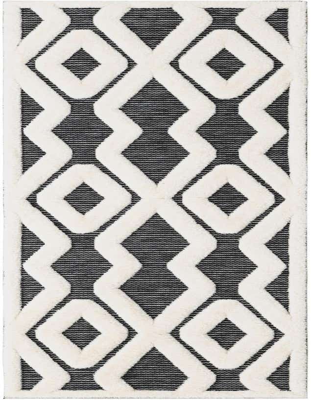 A gray and silver 8 ft runner rug with a textured, high pile geometric pattern, ideal for a hallway or patio.