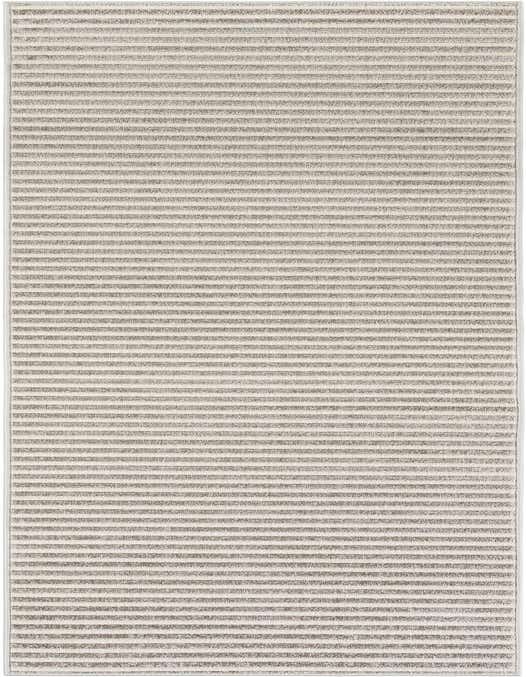A 10 ft runner rug featuring alternating stripes of light gray and textured dark gray, suitable for hallways or patios.