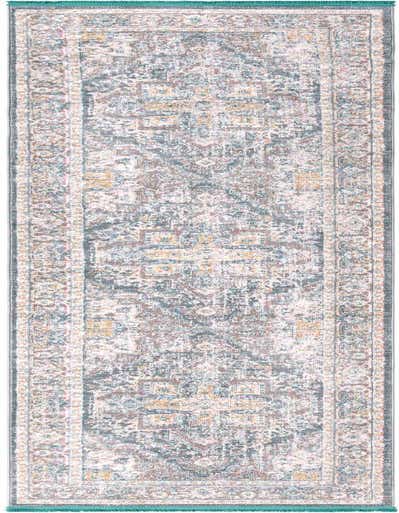 A 13 ft runner rug with a distressed traditional medallion pattern in grays, silvers, and hints of gold and teal, suitable for a hallway.