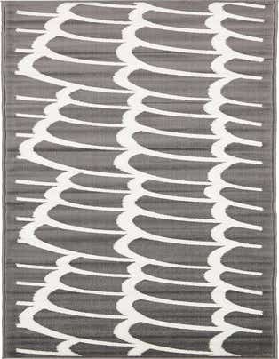 A 13 ft runner rug featuring a modern white trellis pattern on a gray background, ideal for a hallway.