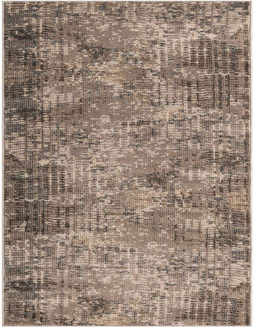 A 10 ft runner rug in shades of gray and silver with an abstract, modern pattern, perfect for a hallway.