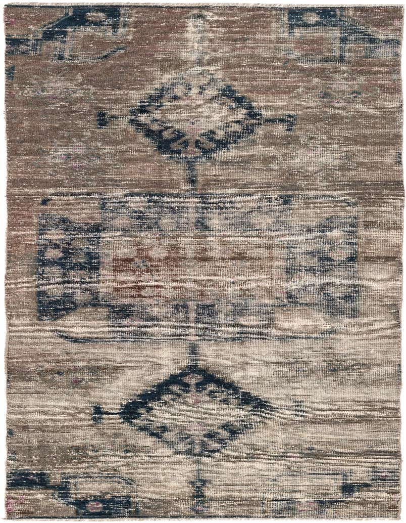 A gray 8 ft runner rug with a distressed Persian medallion pattern and hints of blue, ideal for a hallway or kitchen.