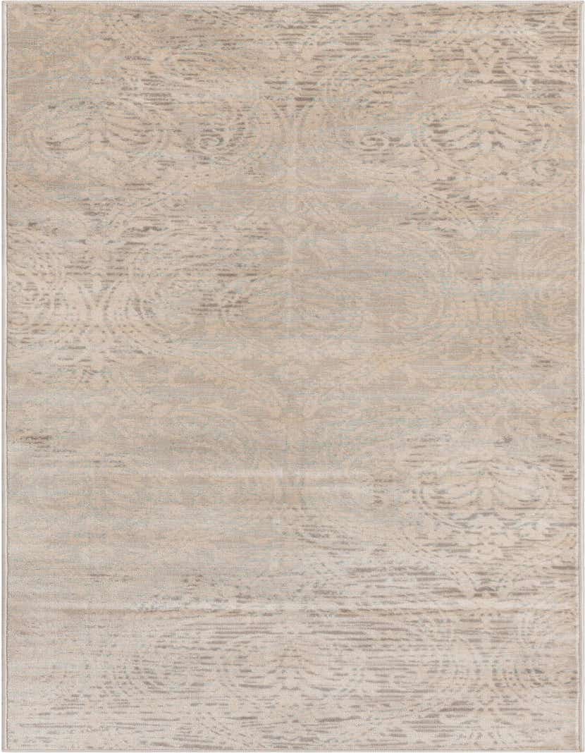 A 6 ft runner rug in shades of gray and silver with a subtle distressed Bohemian floral pattern, ideal for a hallway.