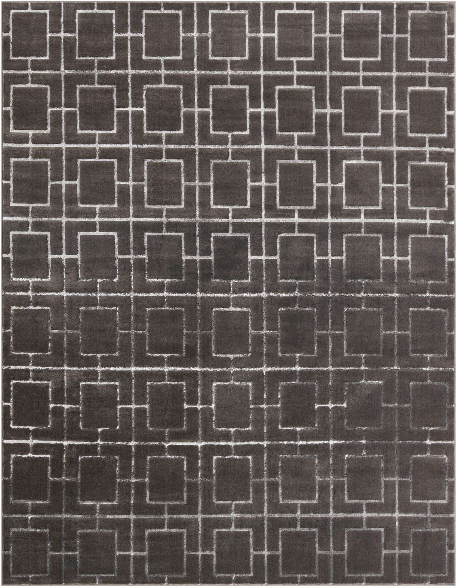 A 9x12 rectangular gray area rug with a modern Hollywood Glam trellis pattern, featuring a textured pile.