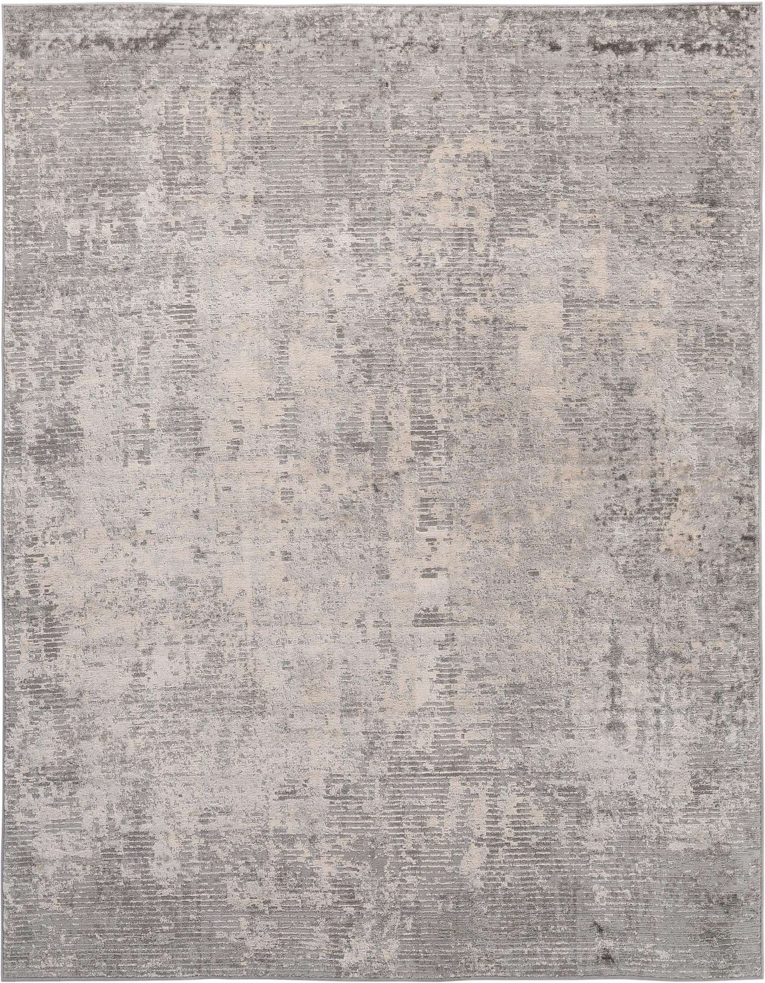 A 6' 0 x 6' 0 square gray and silver modern abstract rug with a textured, thin pile.