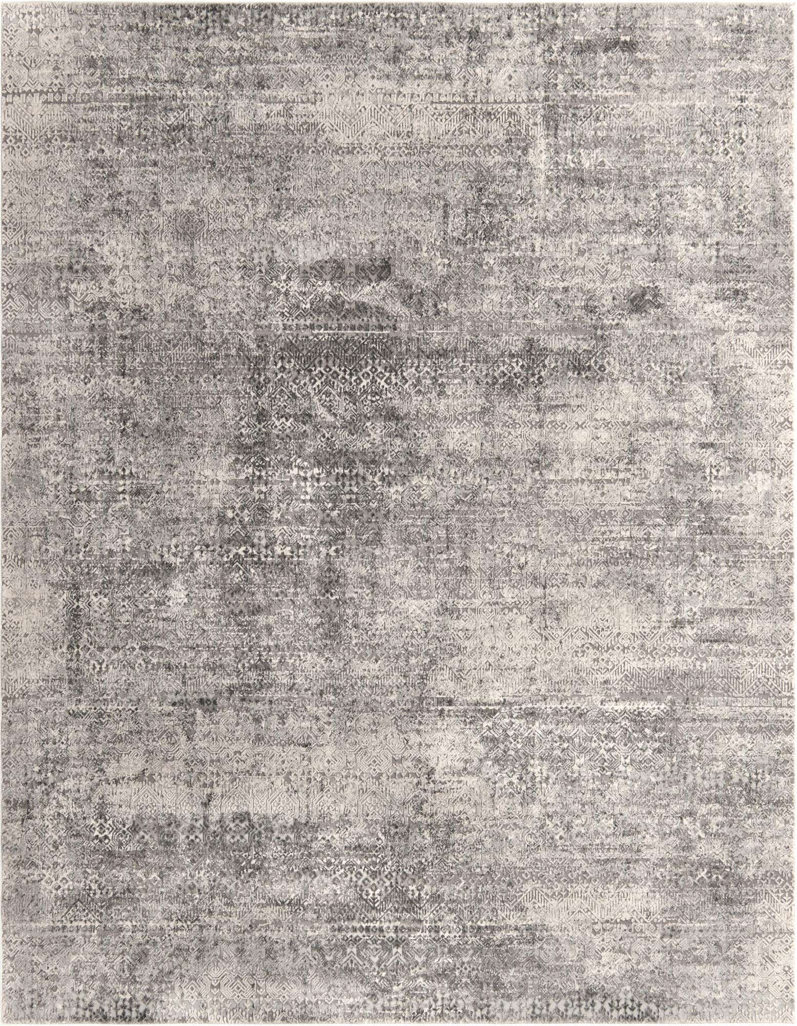 A 7' 10 x 7' 10 square gray modern area rug with a subtle distressed pattern and textured high/low pile.
