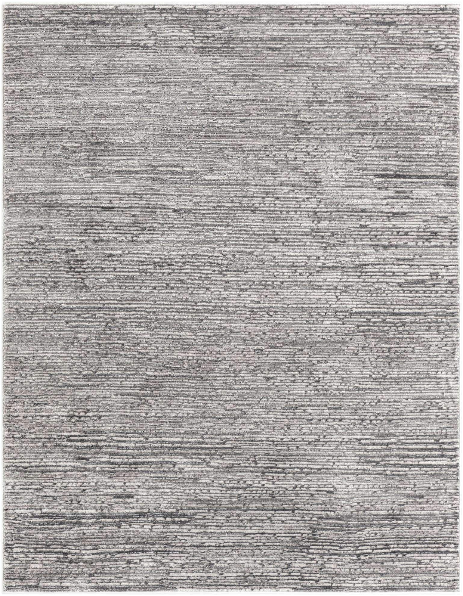A 6'x6' square gray area rug with a textured, striped pattern, suitable for a modern living room or patio.