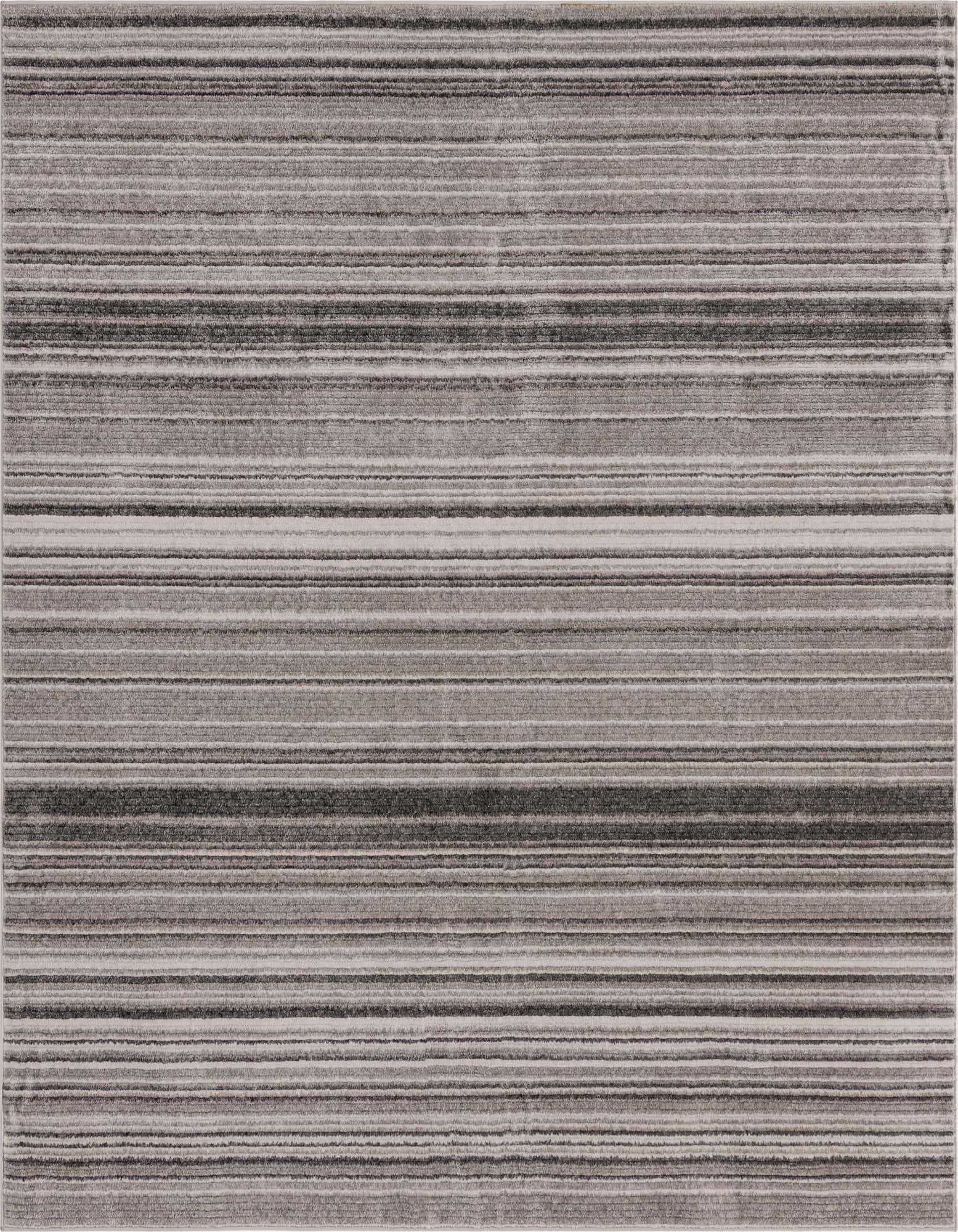 A 7' 3 x 7' 3 square gray area rug with a modern striped pattern and textured pile, suitable for indoor use.