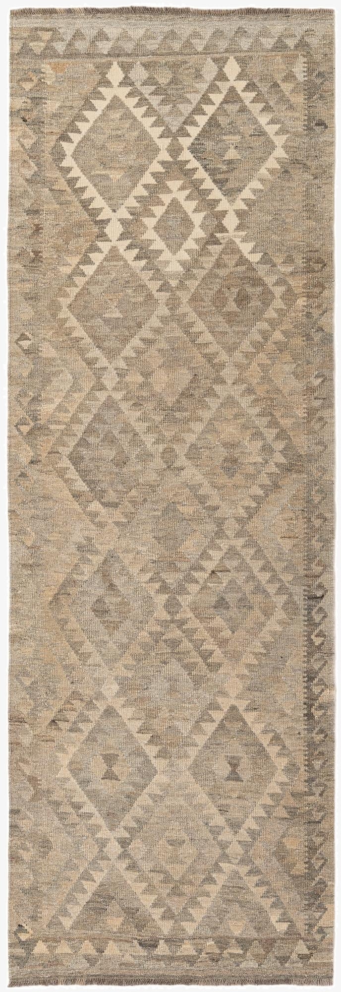  3' 3 x 9' 7  Hand Woven Kilim Maymana Wool Square Rug