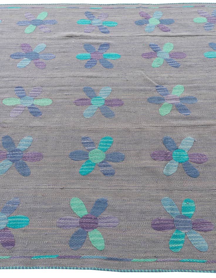 Detail image of  5' 4 x 5' 5  Hand Woven Kilim Suzani Wool Square Rug