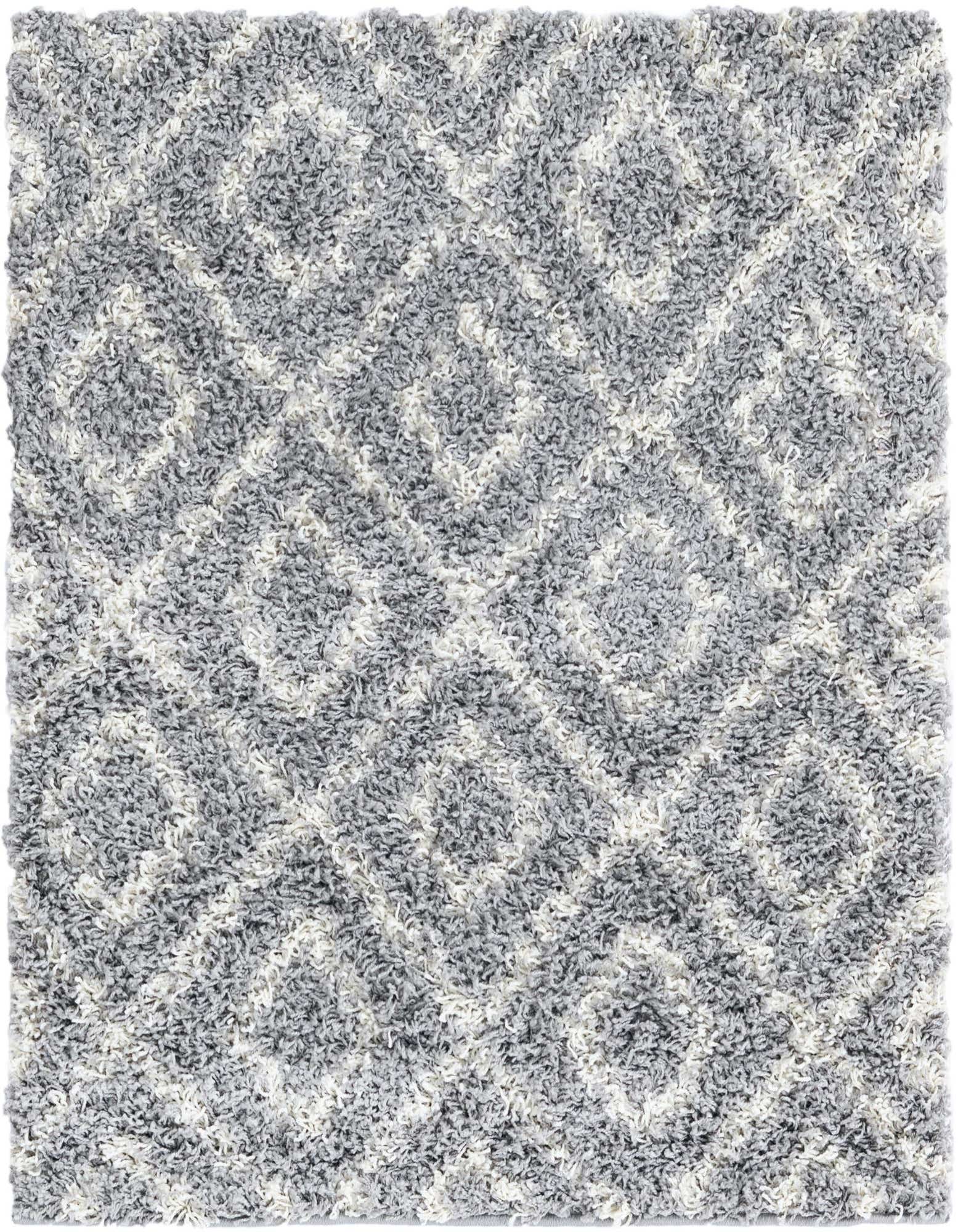 A square 3' 3 x 3' 3 gray and white modern shag rug with a textured lattice pattern.