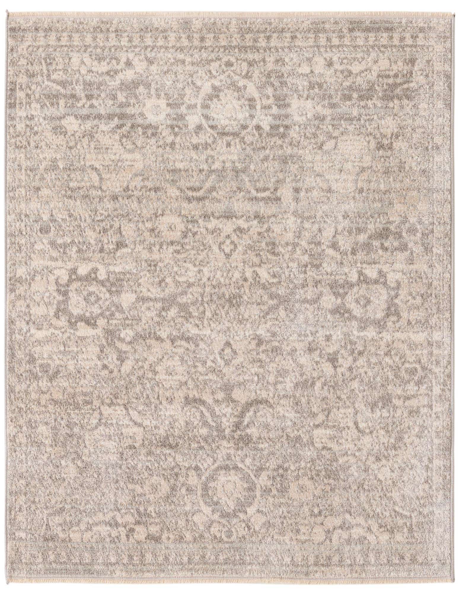 A 4'x4' square Lola Collection rug by Rugs.com, featuring a distressed gray and silver traditional floral pattern on a light background.